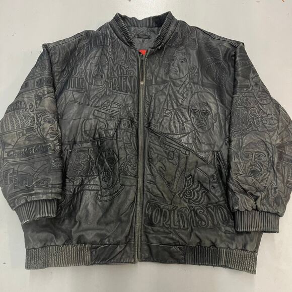 VTG Leather Scarface Movie Jacket Movie Hip Hop Mens 5XL Black Tony Montana - Picture 1 of 7